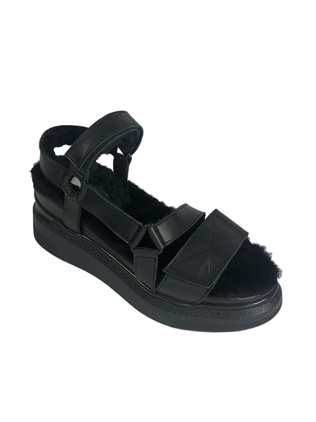 shearling velcro sandal black nappa Suzanne Rae
